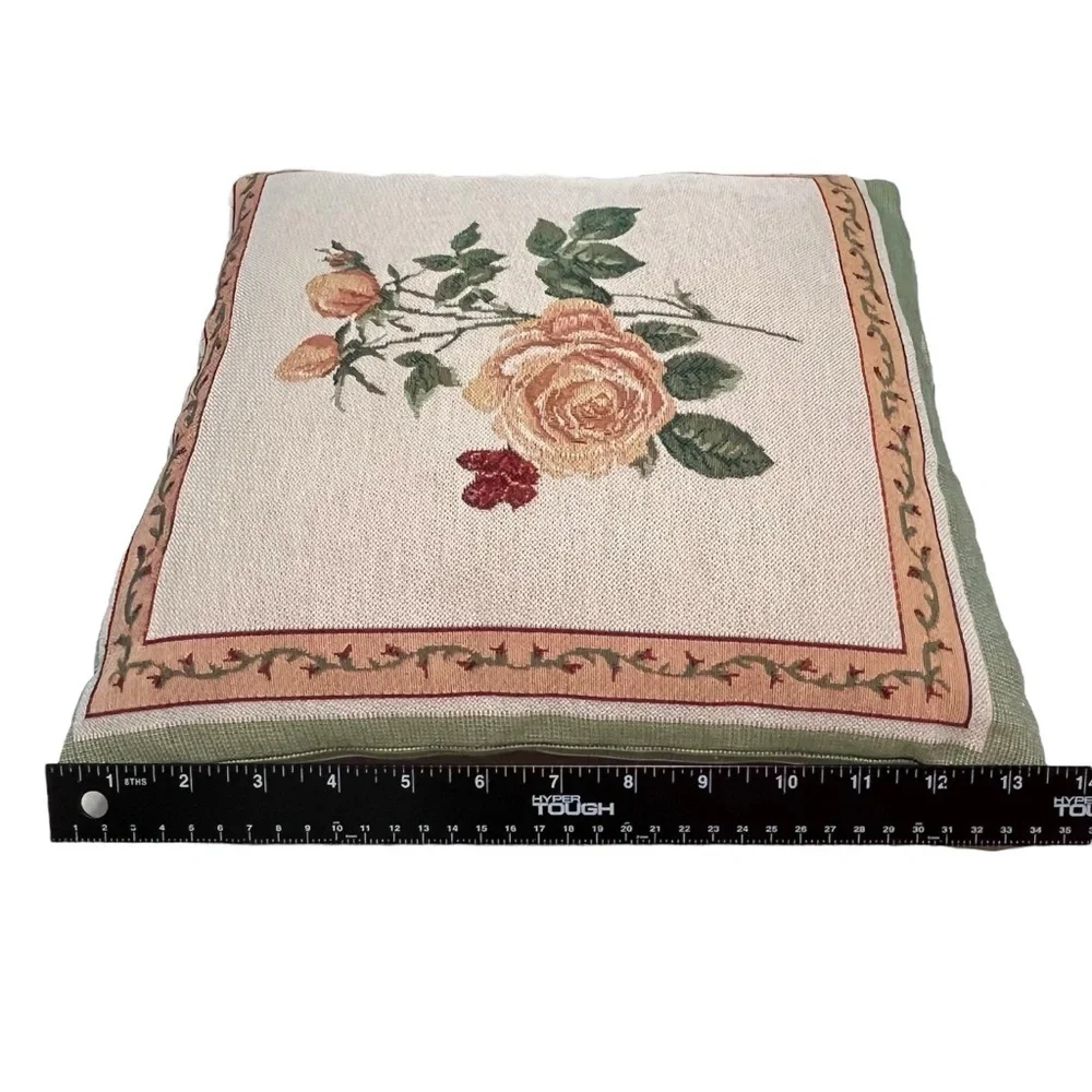 Pair of Vintage Rose Double-Sided Tapestry Pillows 13” x 13.5”